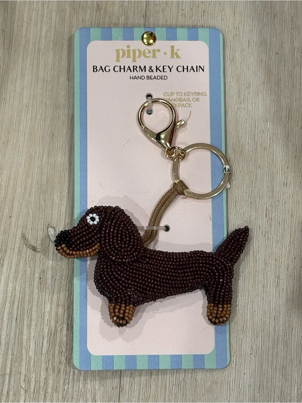 NIB Piper K Beaded Dachshund Keychain Bag charm